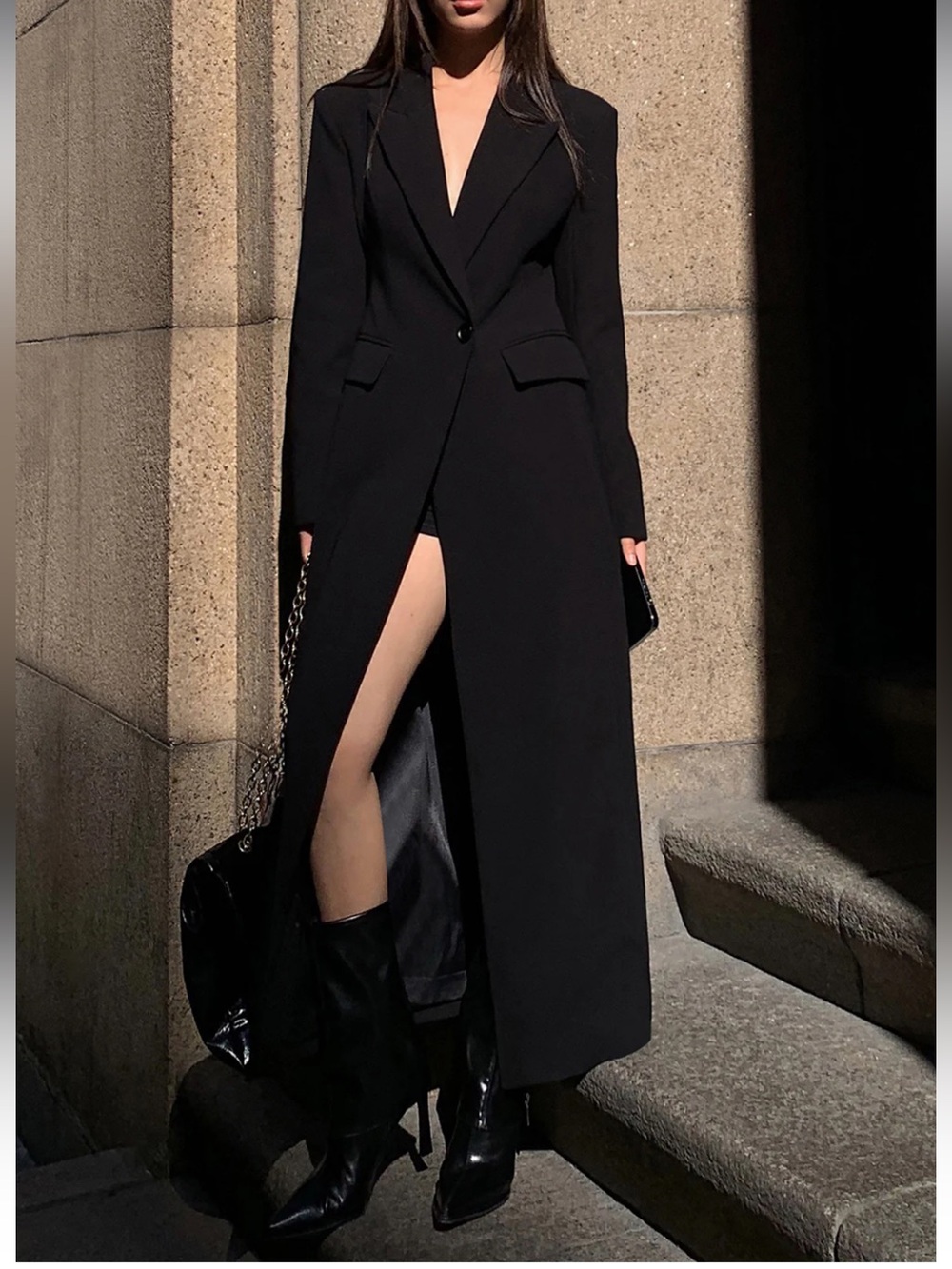 Commense Black Long Trench Coat